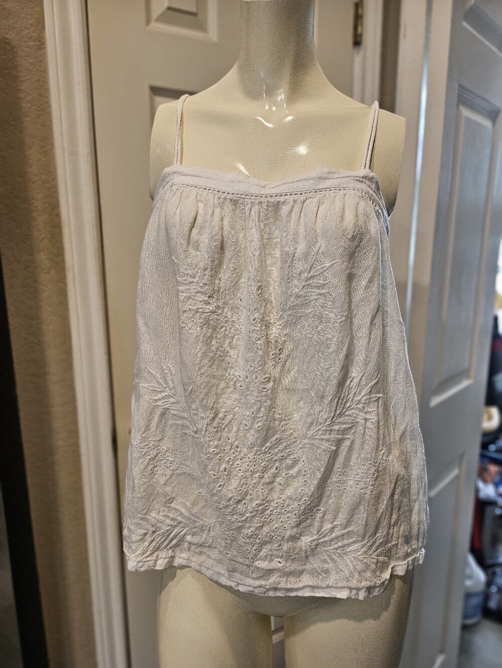 The Gap Double Strapy Camisole Optic White Linen Top Spaghetti Strap 6